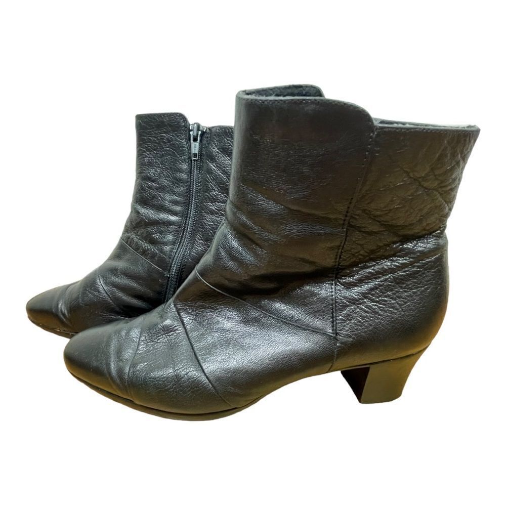 Munro American Women's Black Leather Zipper Ankle Boots Size 9.5 Heel 1.5"